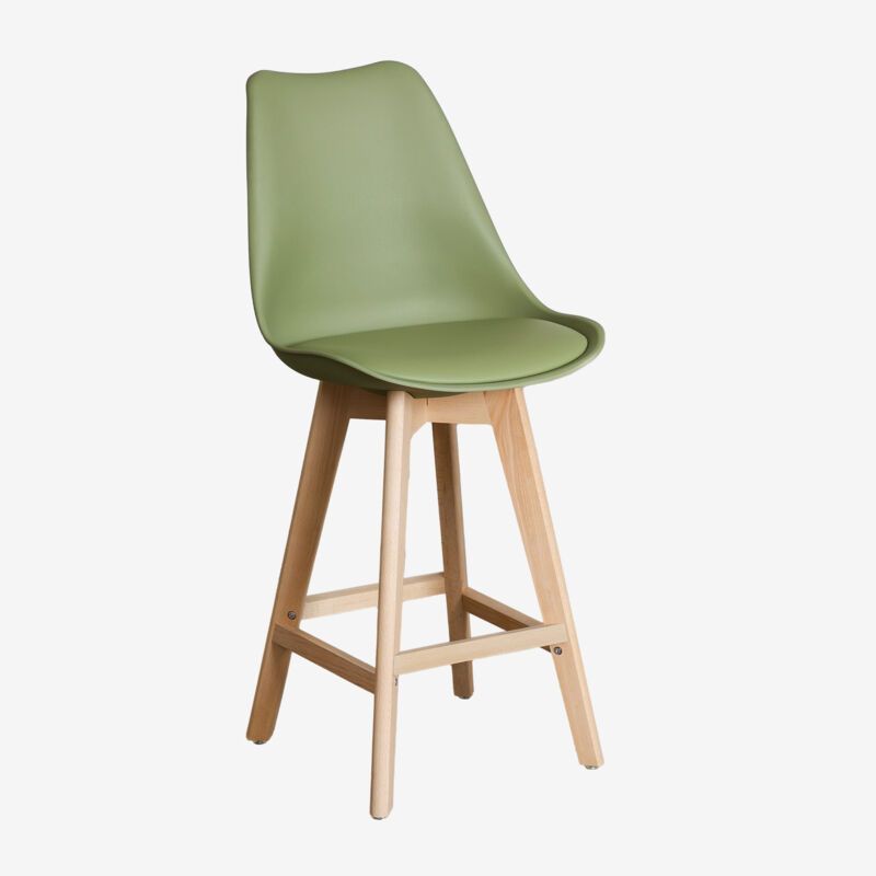 Tabouret haut avec coussin en similicuir Nordic Sklum Vert Militaire Clair ↑65 cm