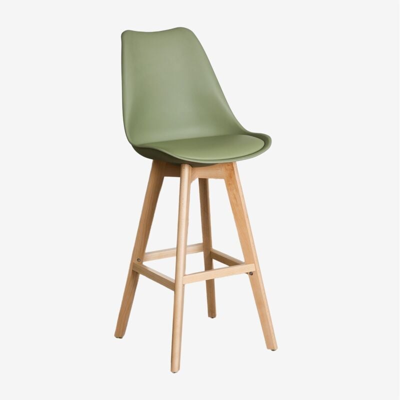 Tabouret haut avec coussin en similicuir Nordic Sklum Vert Militaire Clair ↑75 cm