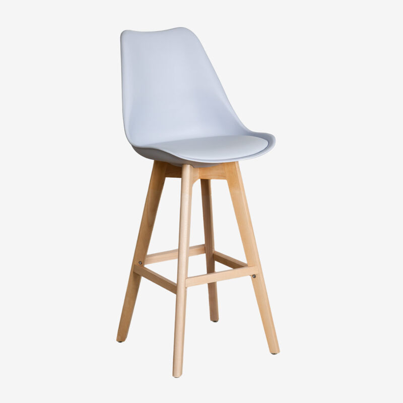 Tabouret haut nordique avec coussin en similicuir SKLUM Gris dauphin ↑75 cm