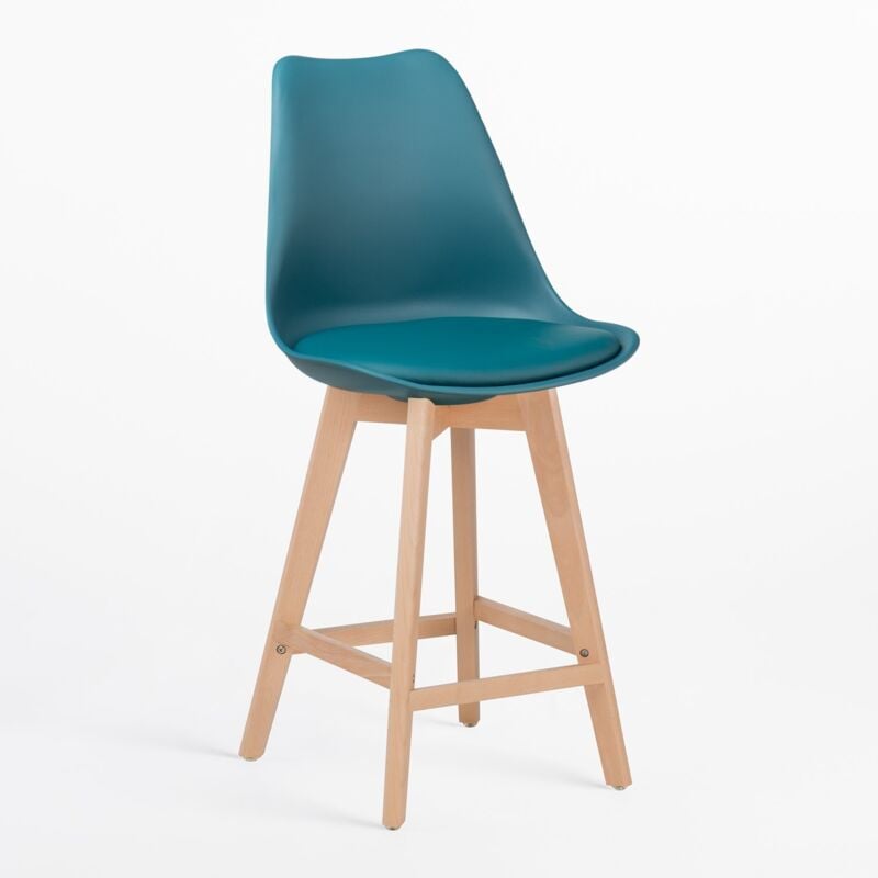 Tabouret haut avec coussin en similicuir Nordic Sklum Bleu Turquoise Intense ↑65 cm