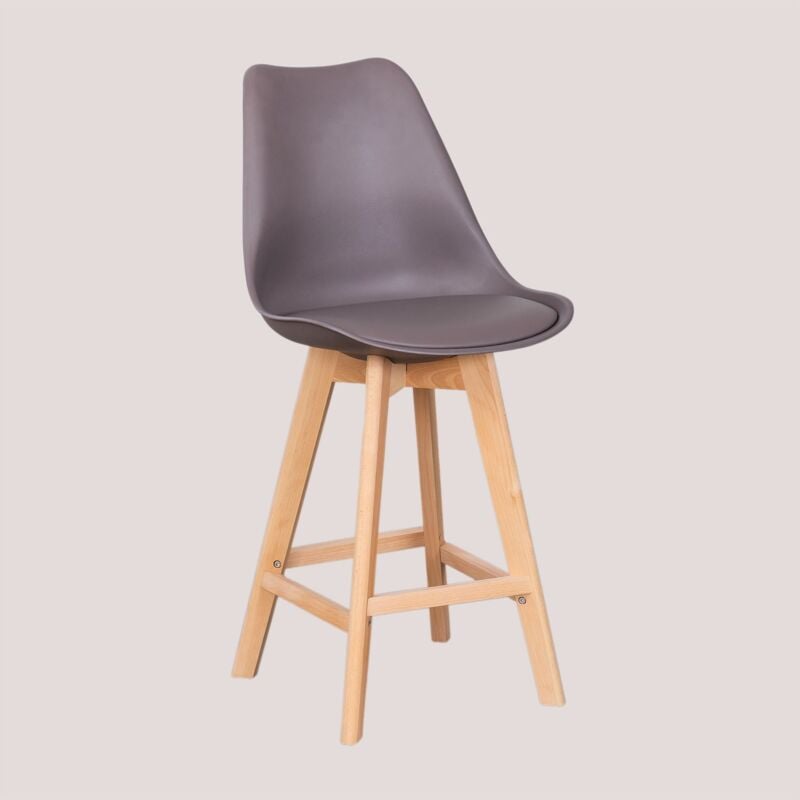 Sklum - Tabouret haut avec coussin en similicuir Nordic Gris Taupe ↑65 cm