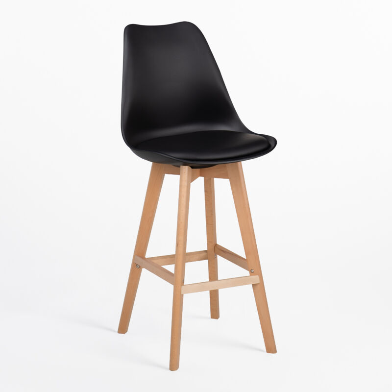 Tabouret haut nordique avec coussin en similicuir SKLUM Noir ↑75 cm