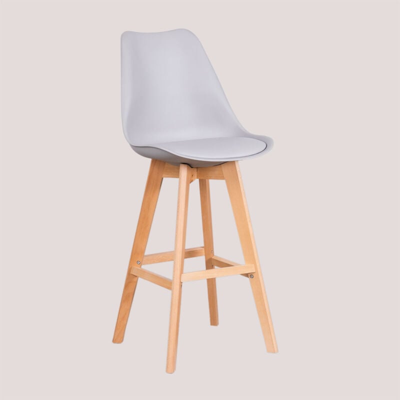 Sklum - Tabouret haut avec coussin en similicuir Nordic Gris Clair ↑75 cm