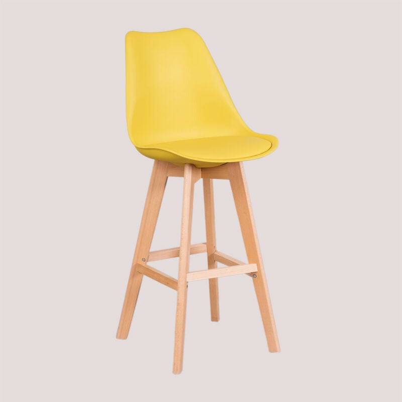 Tabouret haut avec coussin en similicuir Nordic SKLUM Jaune Curry ↑75 cm