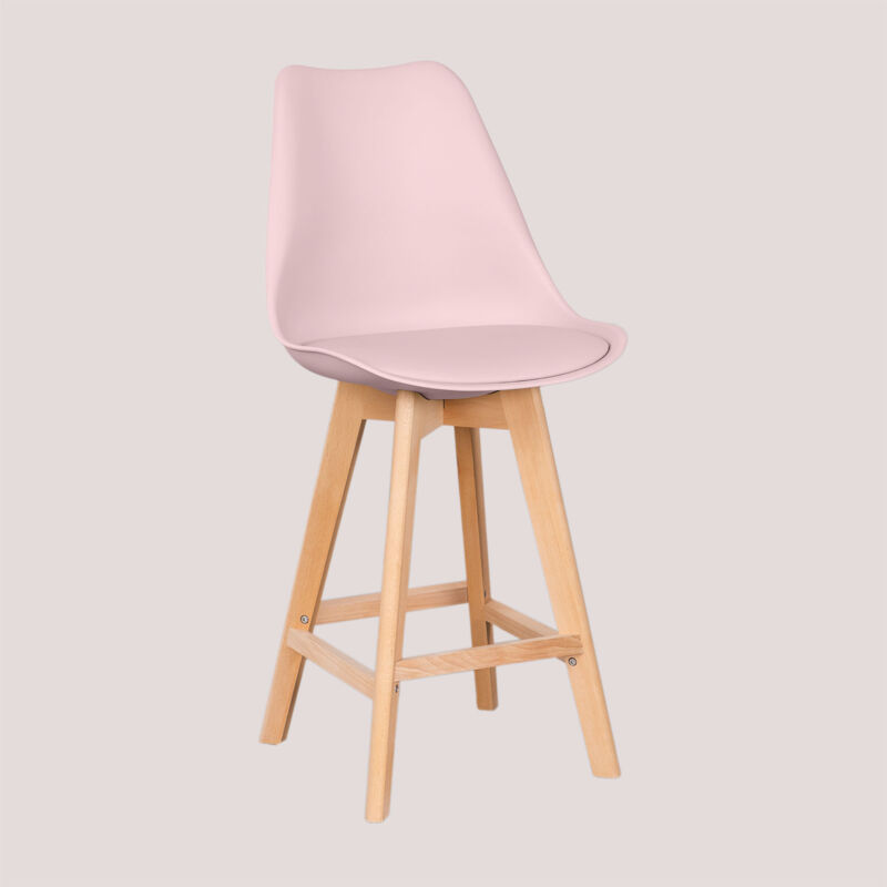 Sklum - Tabouret haut nordique avec coussin en similicuir Rose Noisette ↑65 cm