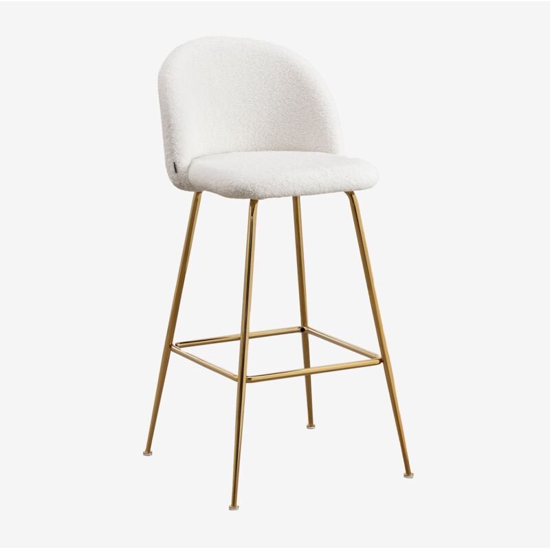 Sklum - Tabouret haut en chenille Kana Design ↑75 cm Blanc Doré