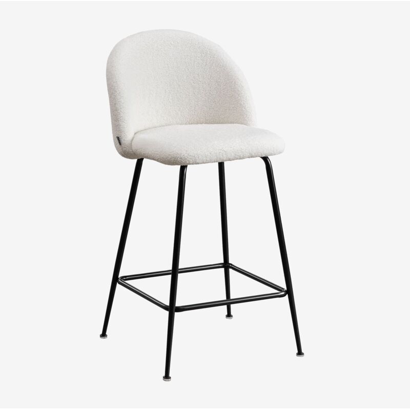 Sklum - Tabouret haut en chenille Kana Design ↑65 cm Blanc Noir