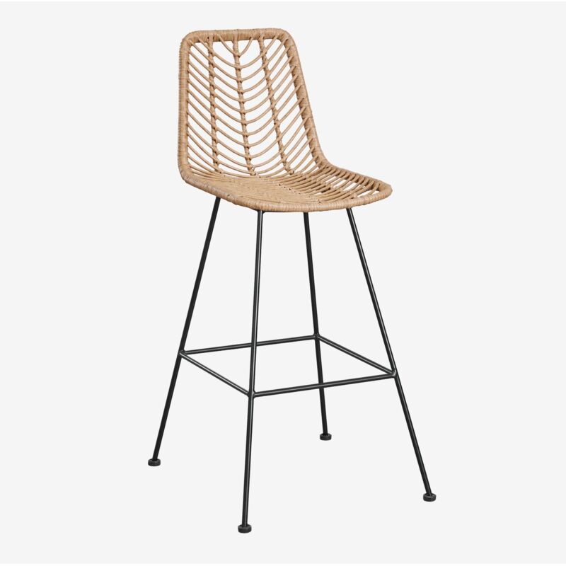 Sklum - Tabouret Haut en Rotin Synthétique Gouda Naturel naturel ↑75 cm Noir