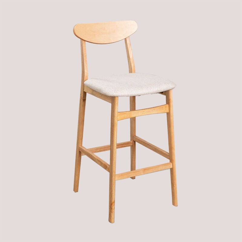 Sklum - Tabouret haut en tissu et bois Cloda Bois naturel - Beige de lin ↑75 cm
