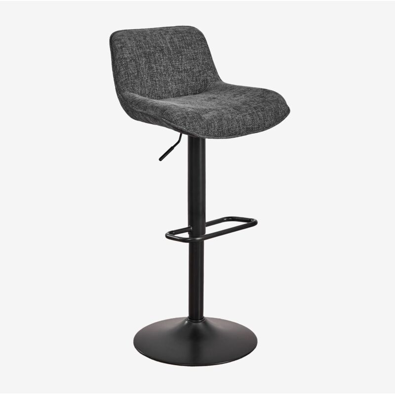 Sklum - Tabouret haut réglable avec dossier en métal et tissu Igarasi Gris - Noir