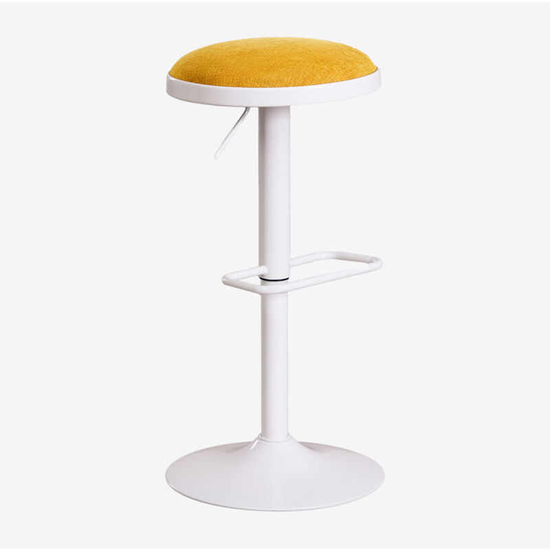 Sklum - Tabouret haut réglable en métal et tissu Igarasi Blanc - Jaune Curry