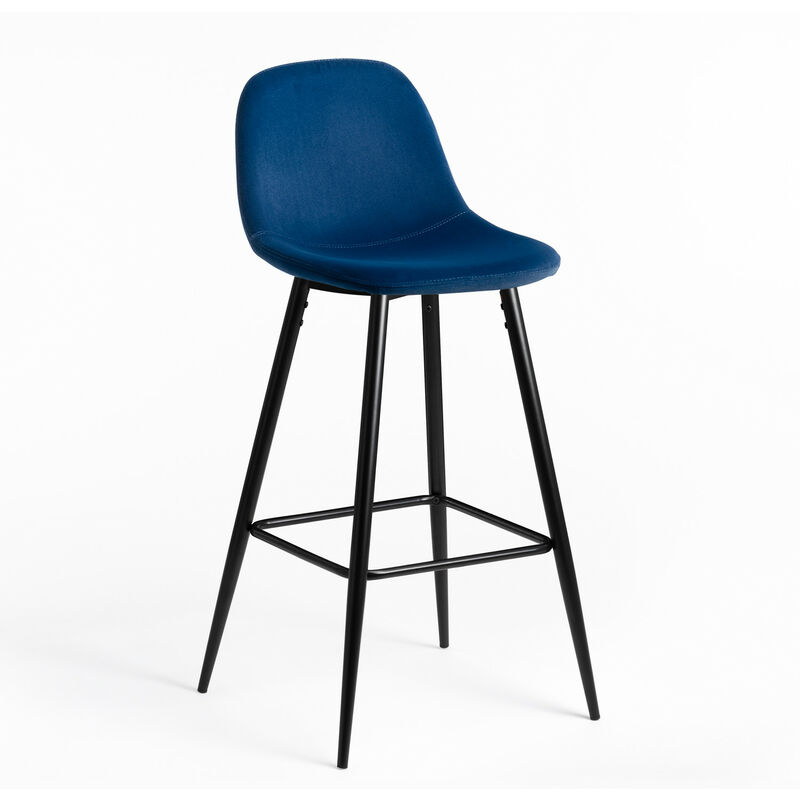 

Taburete Alto en Terciopelo Glamm ↑75 cm Negro Azul Marino - Sklum