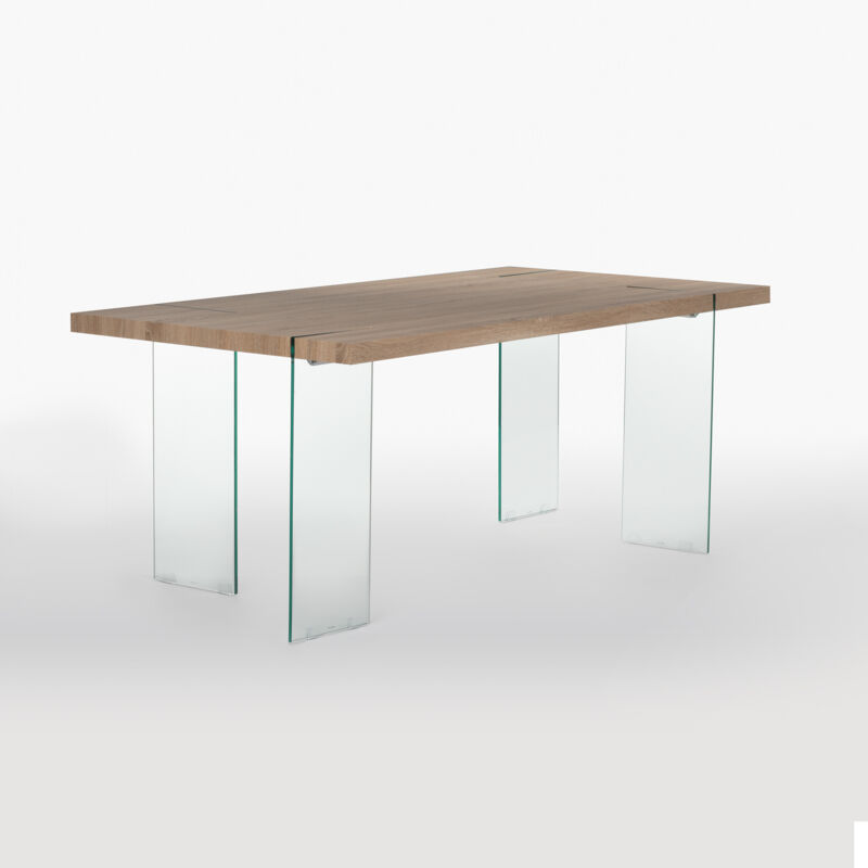 Sklum - Rechteckiger Esstisch aus MDF mit Glasbeinen Kali Kristall - MDF Braun Natur - Braun Natur 190 x 95 cm