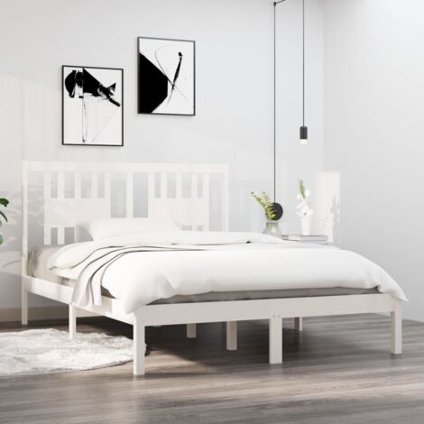 SKM Cadre de lit Blanc Bois de pin massif 140x190 cm