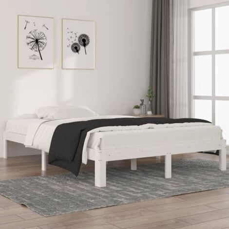 SKM Cadre de lit Blanc Bois de pin massif 140x200 cm