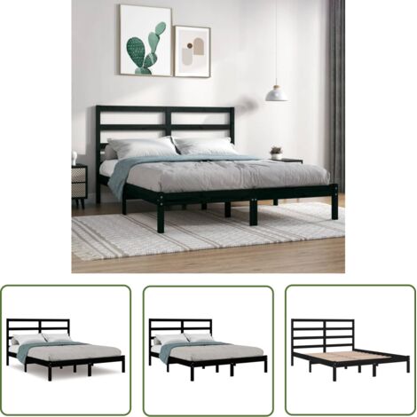 SKM Cadre de lit Noir Bois de pin massif 140x190 cm