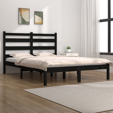 SKM Cadre de lit Noir Bois de pin massif 140x190 cm