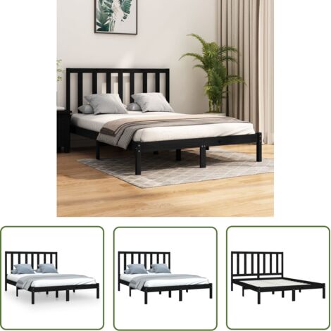 SKM Cadre de lit Noir Bois de pin massif 140x190 cm