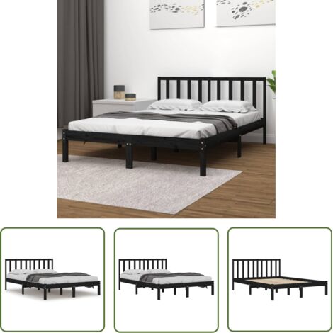 SKM Cadre de lit Noir Bois de pin massif 140x190 cm