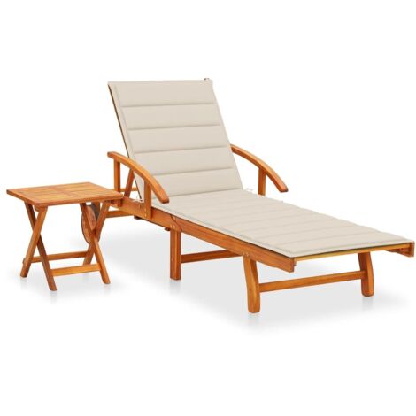 SKM Chaise longue de jardin avec table et coussin Bois d'acacia