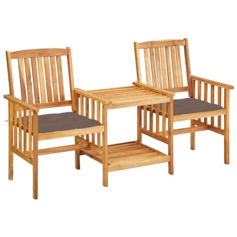 SKM Chaises de jardin avec table à thé et coussins Acacia solide