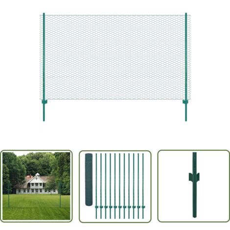 SKM Clôture en grillage métallique avec poteaux Acier 25x2 m Vert