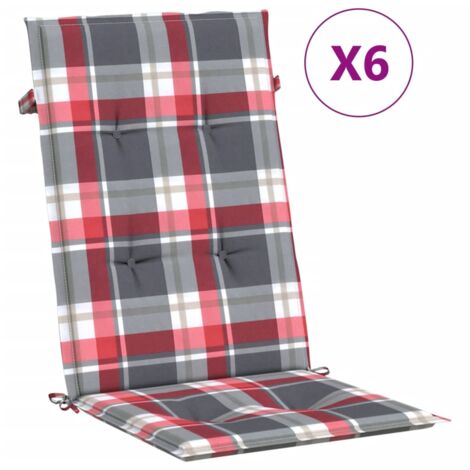SKM Coussins de chaise de jardin 6 pcs Carreaux rouges 120x50x3 cm
