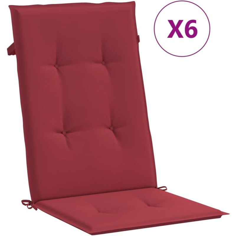 SKM - Coussins de chaise de jardin 6 pcs Rouge bordeaux 120x50x3 cm