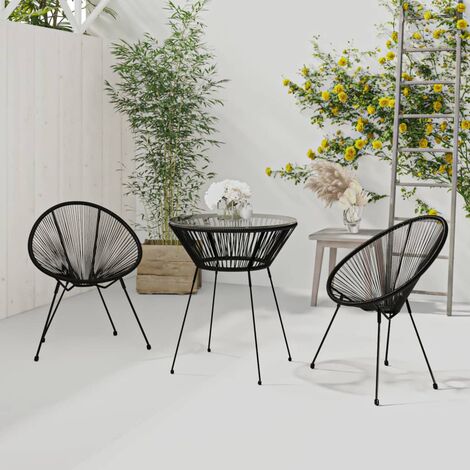SKM Ensemble de salle à manger de jardin 3 pcs Noir