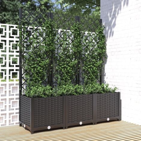 SKM Jardinière avec treillis Noir 120x40x136 cm PP