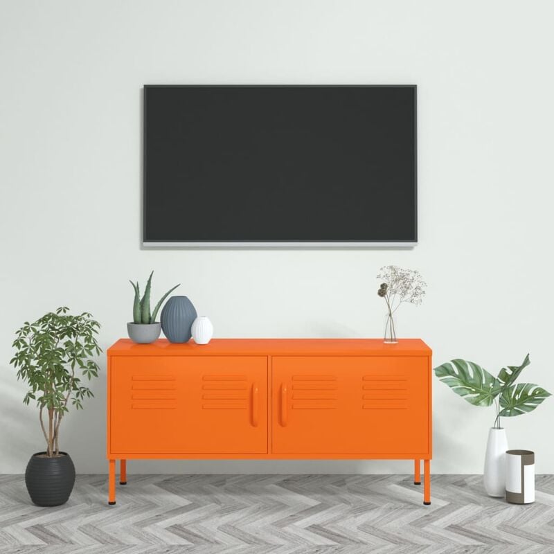 skm - meuble tv orange 105x35x50 cm acier