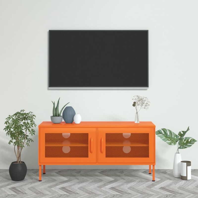 skm meuble tv orange 105x35x50 cm acier