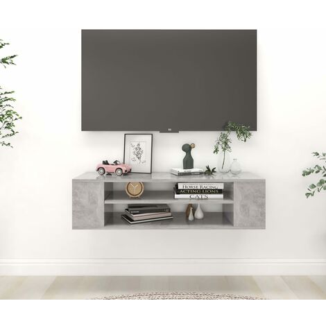 SKM Meuble TV suspendu Gris béton 100x30x26,5 cm Aggloméré