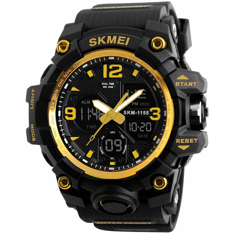 

1155B Reloj electronico digital de cuarzo para hombre Moda Casual Deportes al aire libre Reloj de pulsera para hombre Hora dual Fecha Semana Crono