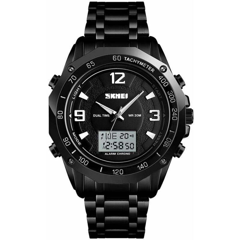 

1504 Reloj multifuncional de doble esfera digital y analogico para hombre 3ATM Reloj impermeable informal formal de negocios para hombre Luminoso EL