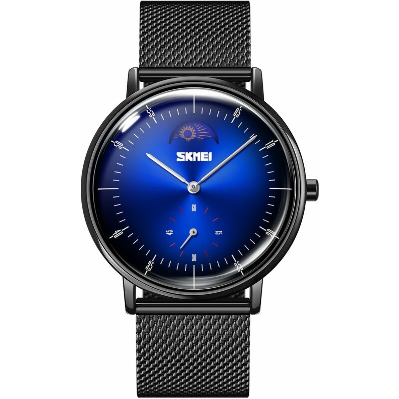 

9245 elegante reloj de vestir para hombre con pantalla grande de fase lunar, reloj de pulsera de cuarzo analogico minimalista, reloj informal de