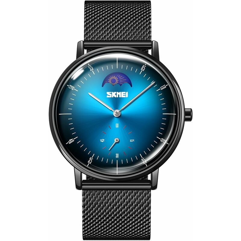 

9245 elegante reloj de vestir para hombre con pantalla grande de fase lunar, reloj de pulsera de cuarzo analogico minimalista, reloj informal de