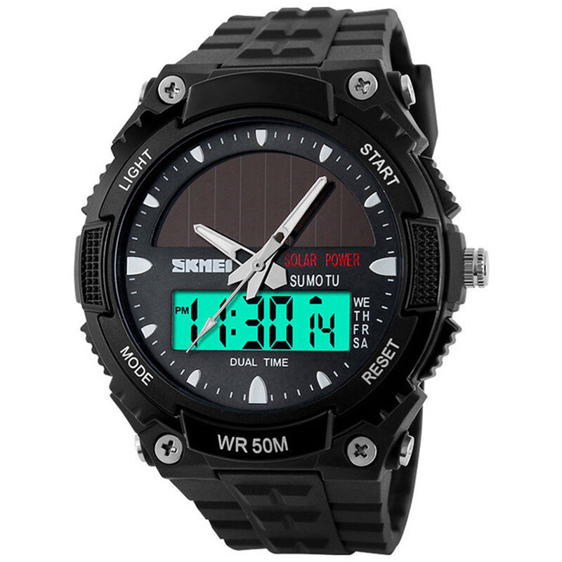 

Fashion Solar Power Reloj militar deportivo de doble tiempo Reloj de pulsera impermeable para hombres y mujeres - Skmei