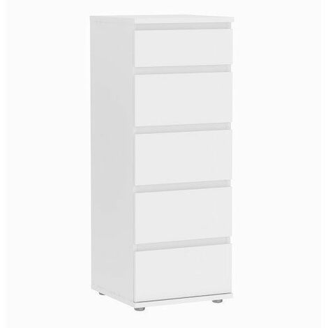 main image of "Skona Narrow Chest of 5 Drawers in White"