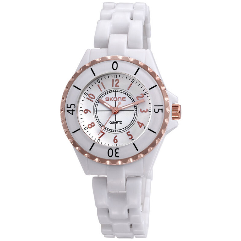 

SKONE, reloj de pulsera de cuarzo analogico elegante, resistente al agua, con correa de ceramica, reloj de pulsera preciso para mujer