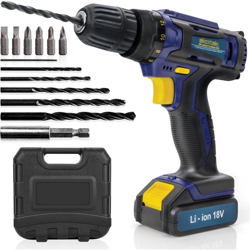 Cordless Drill Driver 18/20V Max Li-ion Drill Bit Set - 13 Pc Kit Battery Carry Case And Charger Included, Blue