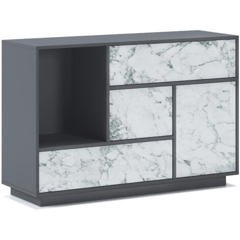 Skraut Home - Aparador para Salón o Comedor - 80 x 120 x 40 cm - Acabado Grafito/Mármol Blanco - GRIS