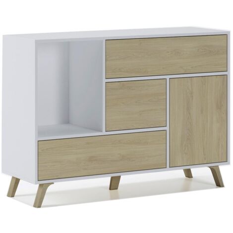 Skraut Home - Aparador para Salón o Comedor - 86 x 120 x 40 cm - Acabado Blanco/Roble - MULTICOLOR