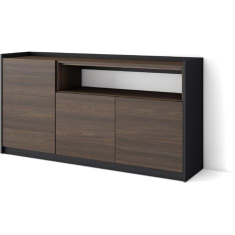 Skraut Home - Aparadores para salón, 156x37x80cm, 3 Puertas, Armario, zapatero, Roble oscuro y Negro