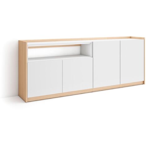 Skraut Home - Aparadores para salón, 207x37x80cm, 4 Puertas, Armario, zapatero, Blanco y roble soft