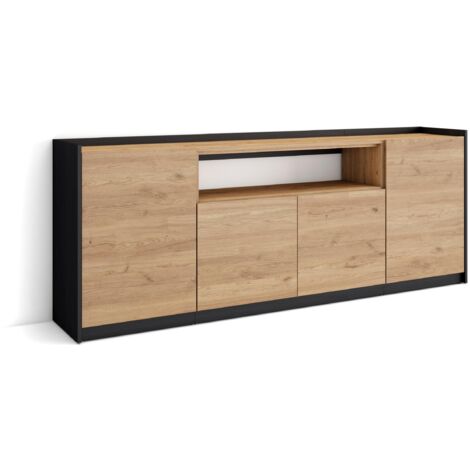 Skraut Home - Aparadores para salón, 207x37x80cm, 4 Puertas, Armario, zapatero, Roble y negro