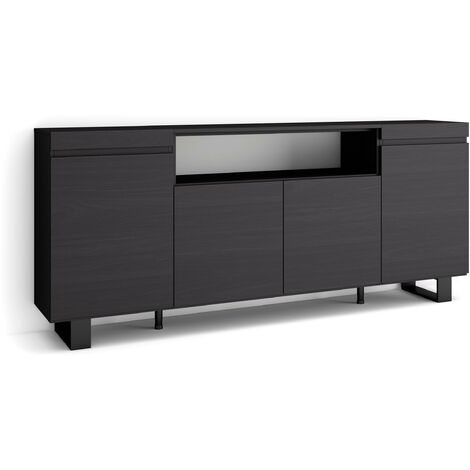 Skraut Home - Aparadores para salón, Gran capacidad de almacenaje, 200x87x35cm, 4 Puertas, Diseño industrial, Estilo Moderno, Negro