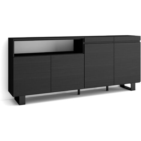 Skraut Home - Aparadores para salón, Gran capacidad de almacenaje, 200x87x35cm, 4 Puertas, Diseño industrial, Estilo Moderno, Negro
