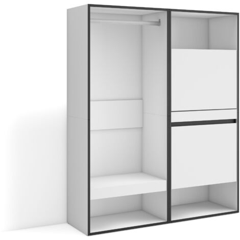 Skraut Home - Armadio Aperto, Appendiabiti con ripiani, 120x145x35 cm, Camera da letto, stanza, Scarpiera, Stile moderno, Bianco