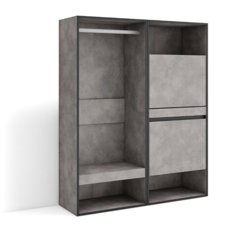 Skraut Home - Armoire Vestiaire ouvert, Armoire de Rangement Ouverte, 120x145x35 cm, Chambre à coucher, pièce, Meuble à Chaussures, Style moderne, Gris Ciment